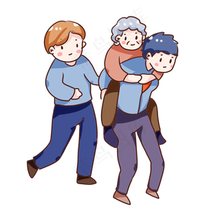 手绘卡通重阳节回家探望老人