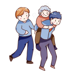 手绘卡通重阳节回家探望老人