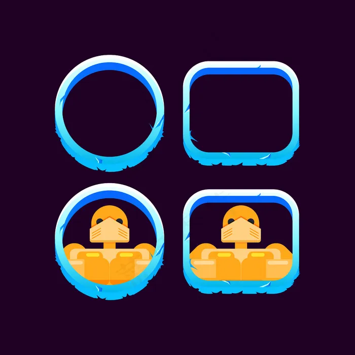 带有角色头像预览的游戏ui冰冬边界集eps,ai矢量模版下载