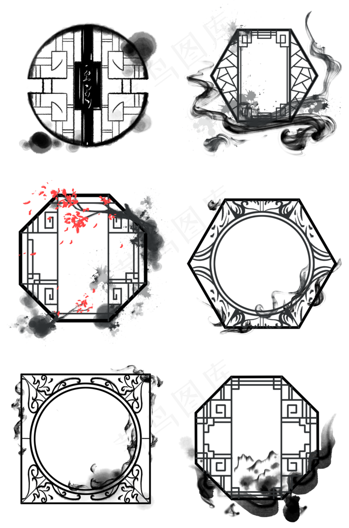 水墨风格中国风传统窗框窗户梅花(2000X3020(DPI:300))psd模版下载