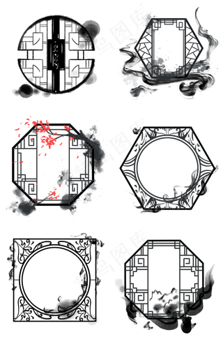 水墨风格中国风传统窗框窗户梅花