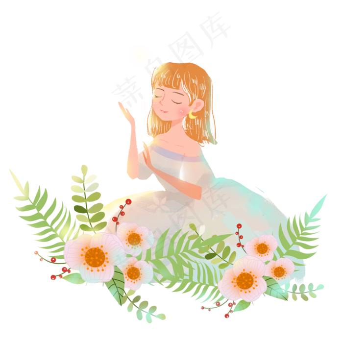 浪漫情人节七夕婚纱女孩png素材