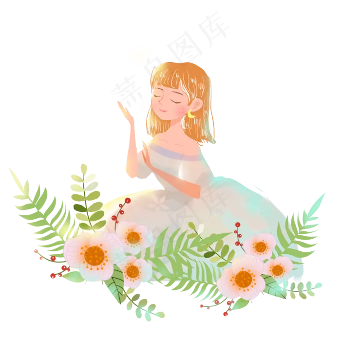 浪漫情人节七夕婚纱女孩png素材(2000X2000(DPI:300))psd模版下载