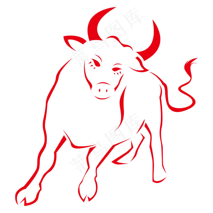 单色线稿牛年斗牛素材(3000X3000(DPI:300))ai矢量模版下载