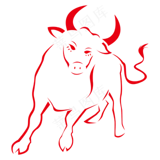 单色线稿牛年斗牛素材