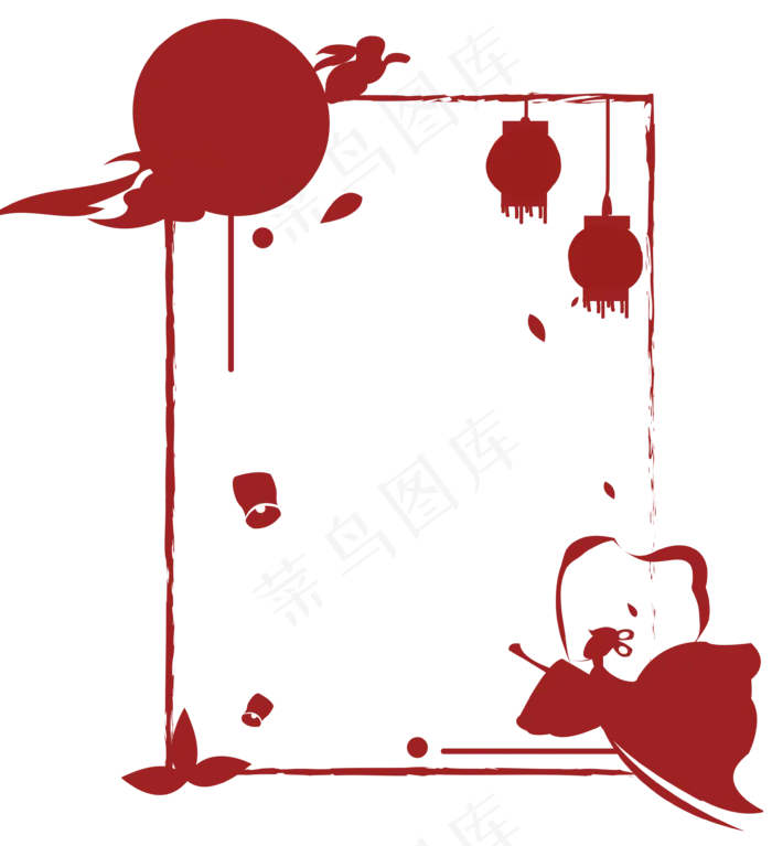中秋剪纸古风嫦娥边框(3543X3882(DPI:300))psd模版下载
