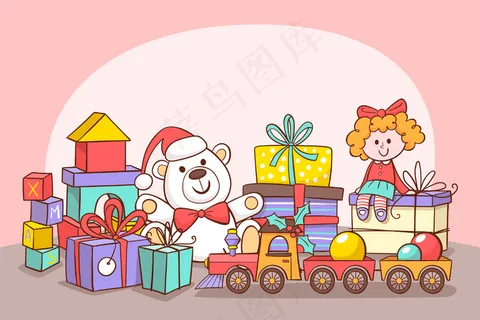 可爱的北极熊和洋娃娃，包装好的礼品盒