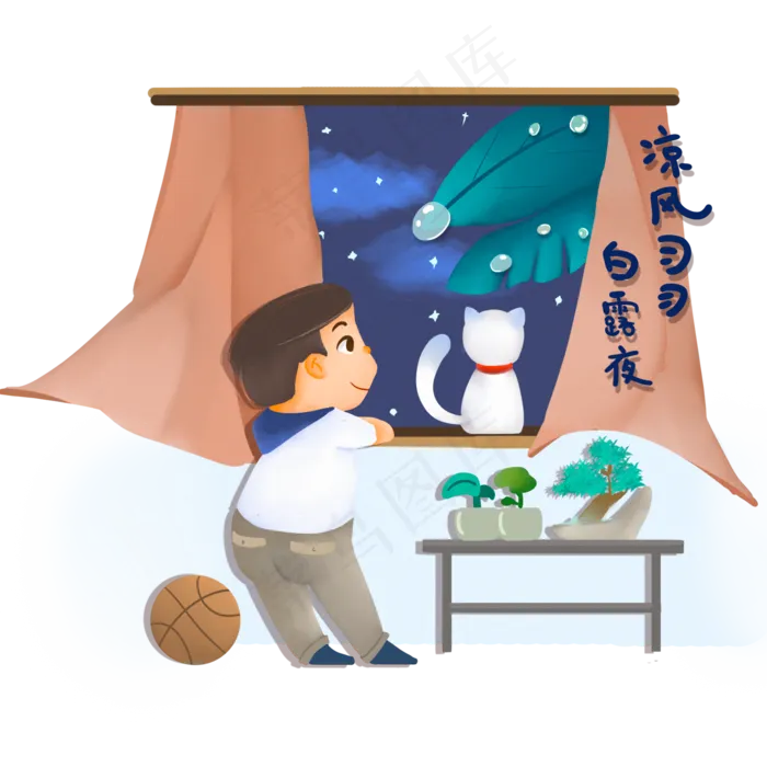 手绘商用二十四节气赏白露夜(2000X2000(DPI:300))psd模版下载