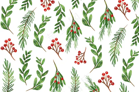 水彩圣诞树树枝背景 水彩圣诞树树枝背景