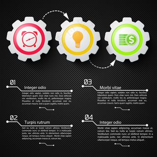 抽象的商业信息图形与文本机械齿轮和彩色图标上的黑网插图