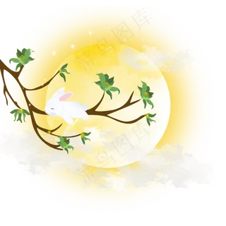 中秋节躺在桂花树上睡觉的兔子