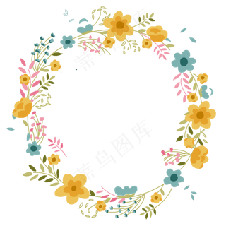 七夕多彩花朵枝条藤蔓植物装饰边