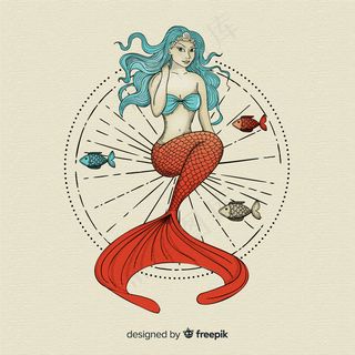 手绘美丽美人鱼背景