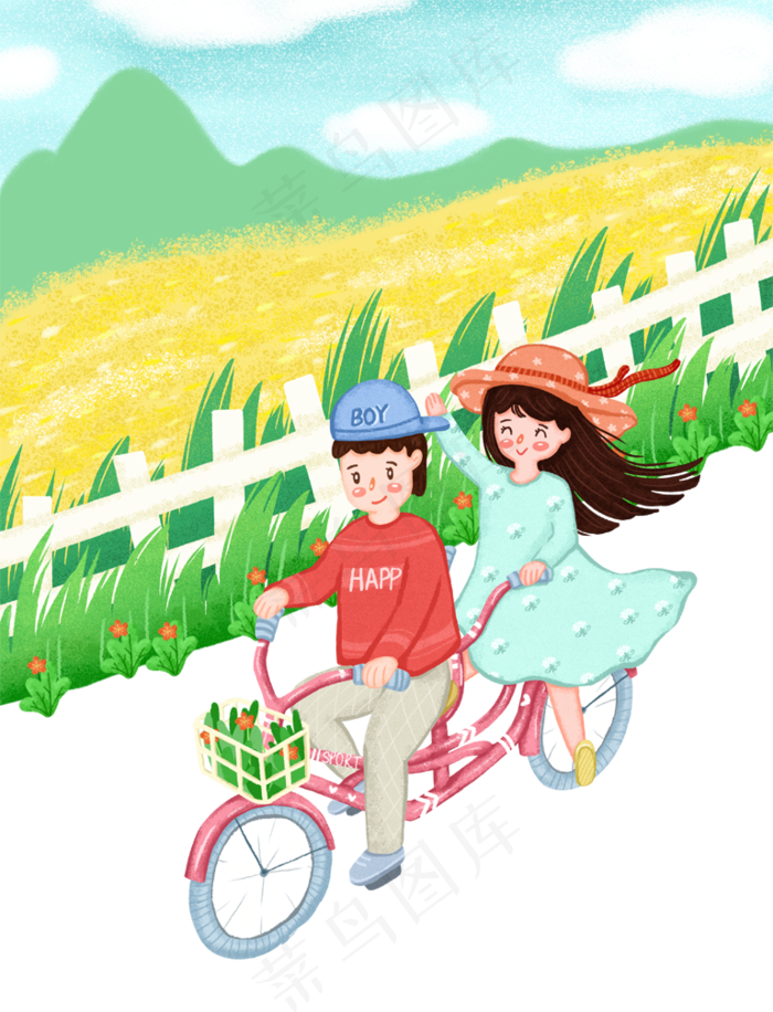 手绘卡通麦田边骑车的孩子们免扣(768X1005(DPI:72))psd模版下载