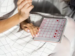 女性大腿上的高视角周期日历