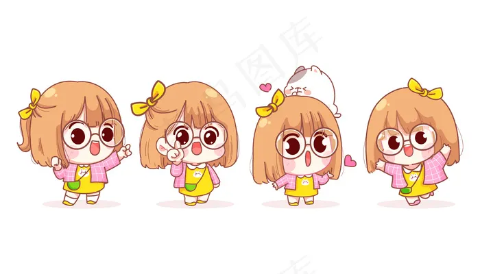 不同姿势的少女卡通插画