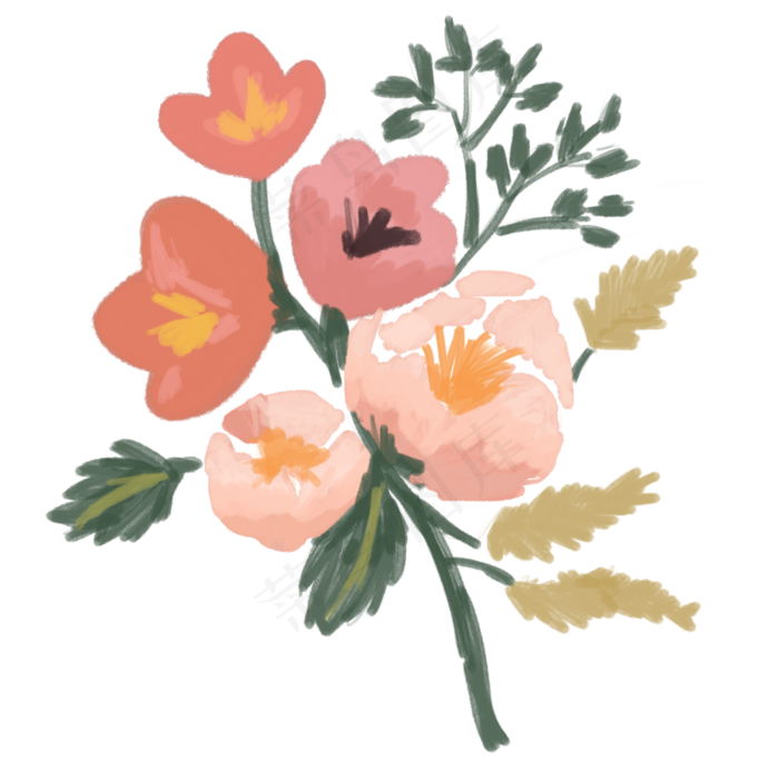 七夕花朵树叶清新手绘