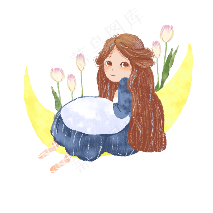 七夕织女手绘插画可商用元素