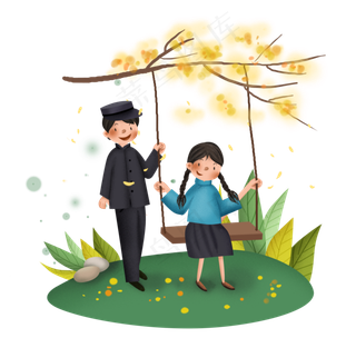 民国风秋天荡秋千的学生