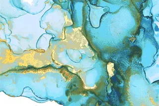 蓝、绿、金抽象石质大理石纹理采用醇墨技法搭配闪光。