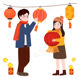 猜灯谜看花灯矢量图