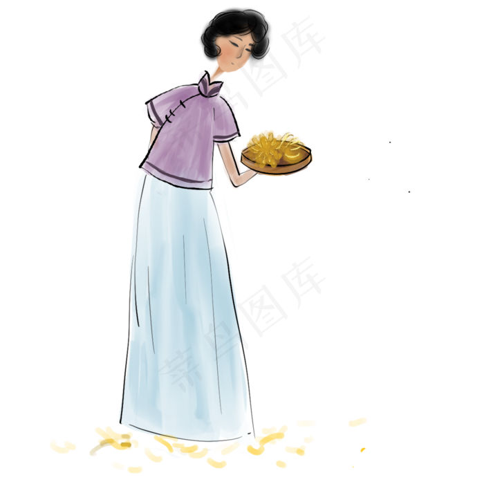 中秋节水墨人物采菊