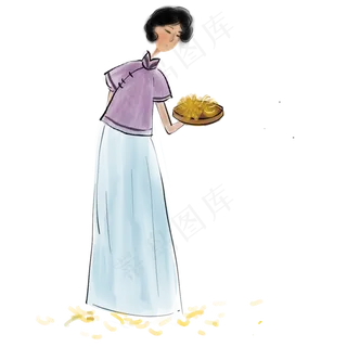 中秋节水墨人物采菊