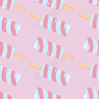 食物明亮的无缝模式与捻线冰淇淋。淡粉色背景。插图。墙纸、纺织品、包装纸、织物印花。