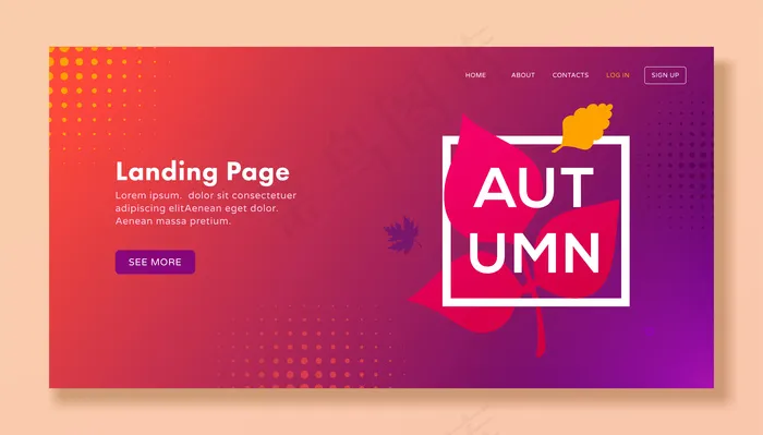 现代秋季登陆网页与树叶的网页eps,ai矢量模版下载