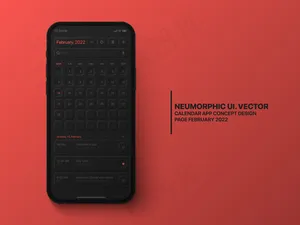 日历手机app移动应用2022年2月概念用户界面设计黑暗版