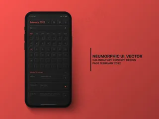 日历手机app移动应用2022年2月概念用户界面设计黑暗版