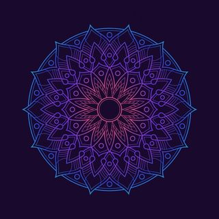 渐变彩色曼陀罗图案背景壁纸。霓虹色花朵图案。阿拉伯花纹织物纺织品。