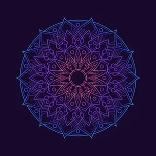 渐变彩色曼陀罗图案背景壁纸。霓虹色花朵图案。阿拉伯花纹织物纺织品。