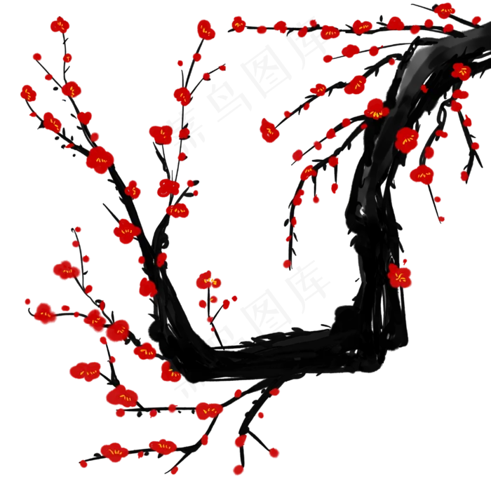 水墨梅花花枝(3000X3000(DPI:300))psd模版下载