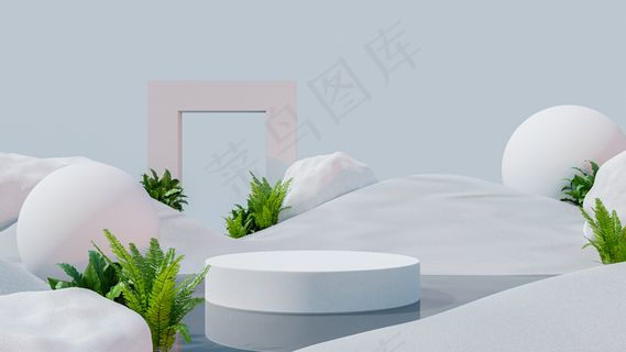 沙漠上的讲台模型样机展示，用于产品展示，3D 渲染