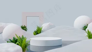 沙漠上的讲台模型样机展示，用于产品展示，3D 渲染