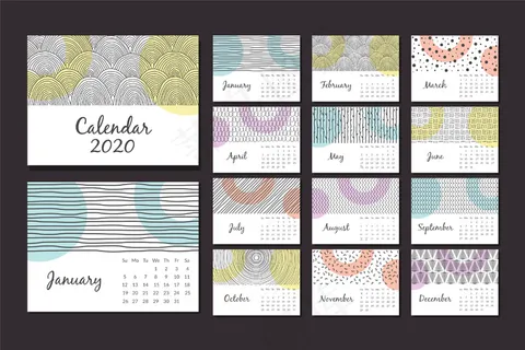 抽象手绘日历2020模板集