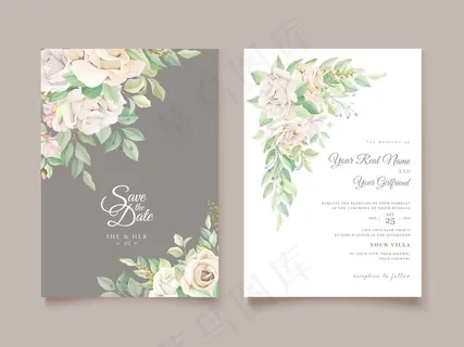 软绿色花卉婚礼请柬套装