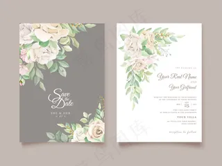 软绿色花卉婚礼请柬套装
