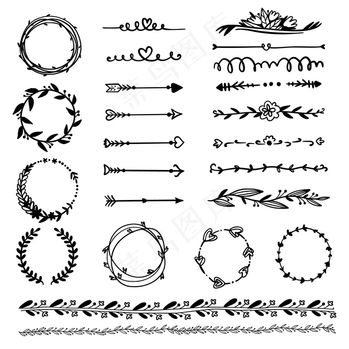 手绘装饰框和箭头系列eps,ai矢量模版下载