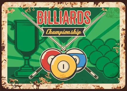 台球锦标赛生锈的金属板球穿过球杆和优胜者杯