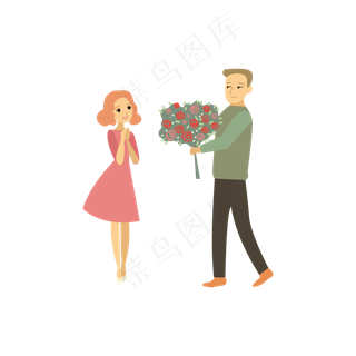 七夕情人节情侣送花矢量图