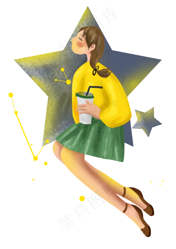 手绘星空星星和女孩(2480X3508(DPI:300))psd模版下载