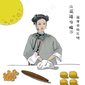 古装女子中秋做月饼场景人物