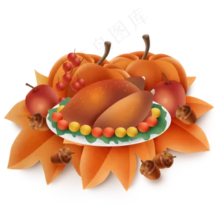 感恩节烤鸡和水果蔬菜