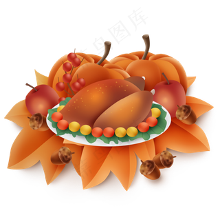 感恩节烤鸡和水果蔬菜