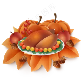 感恩节烤鸡和水果蔬菜