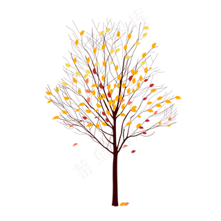 手绘秋天落叶秋叶秋树树干免扣元