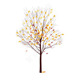 手绘秋天落叶秋叶秋树树干免扣元