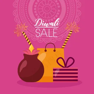 带有购物袋和蜡烛的排灯节销售卡